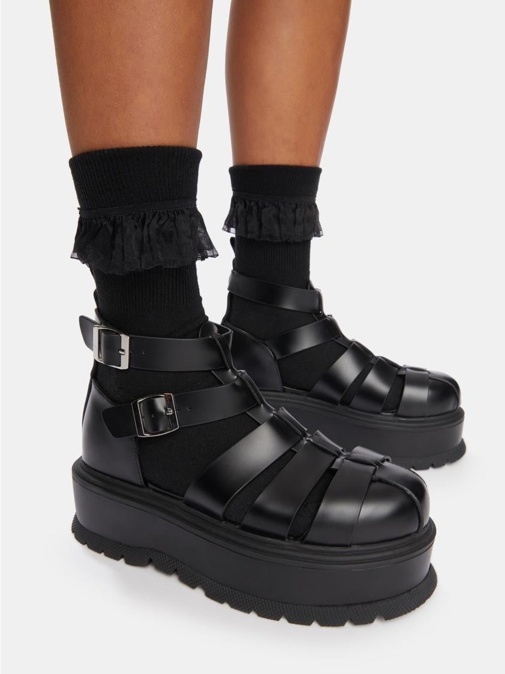 koi Black Chunky Platform Fisherman Sandals